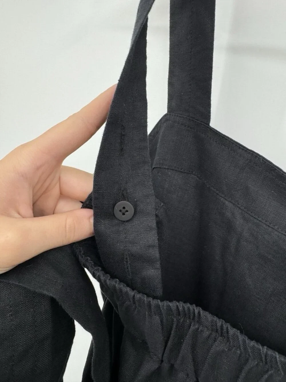 Quince 100% European Linen Belted Square Neck Jumpsuit in Black size M Medium
